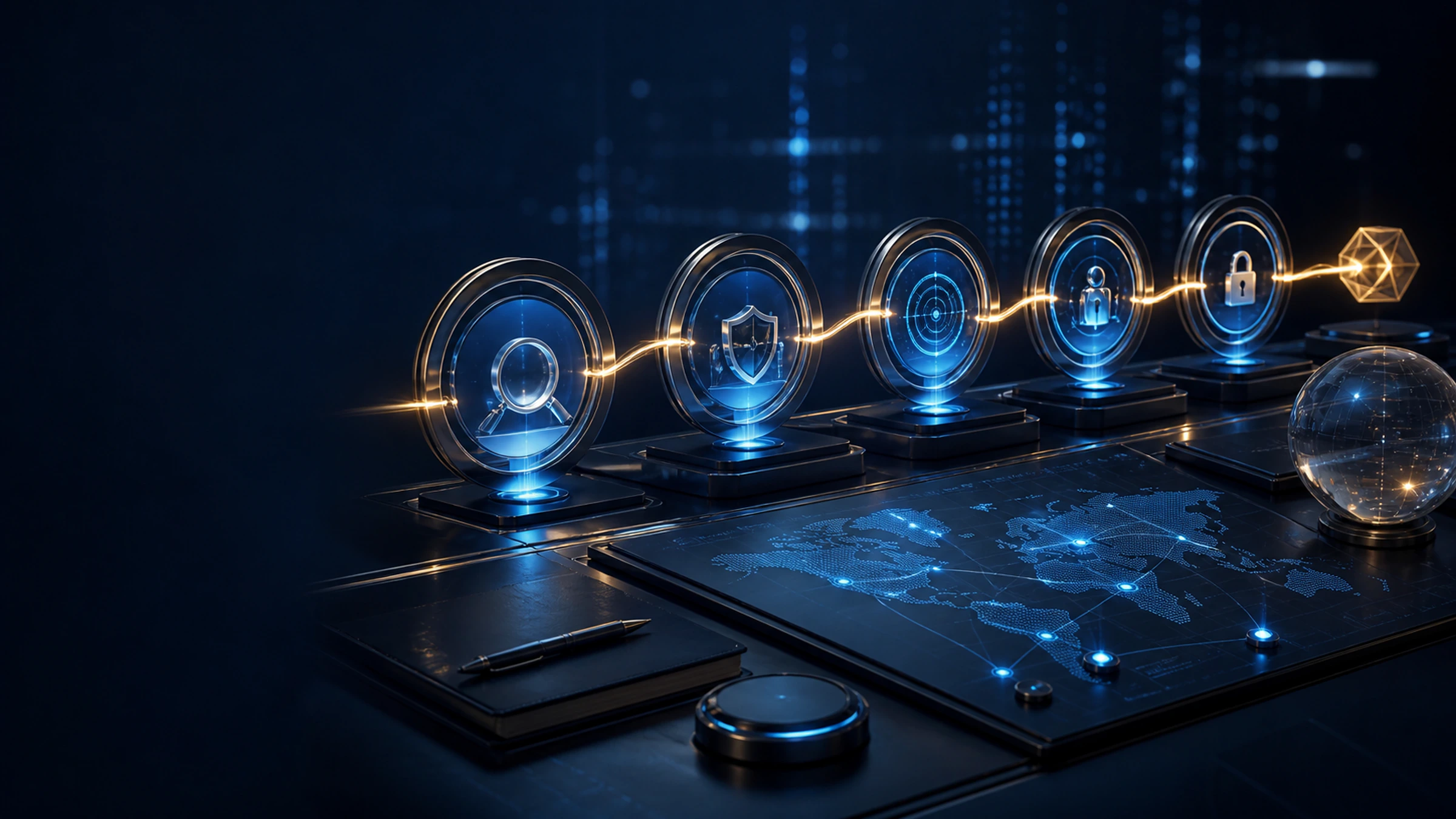 A governed service-provider relationship passing through due diligence, oversight, response, and exit checkpoints.