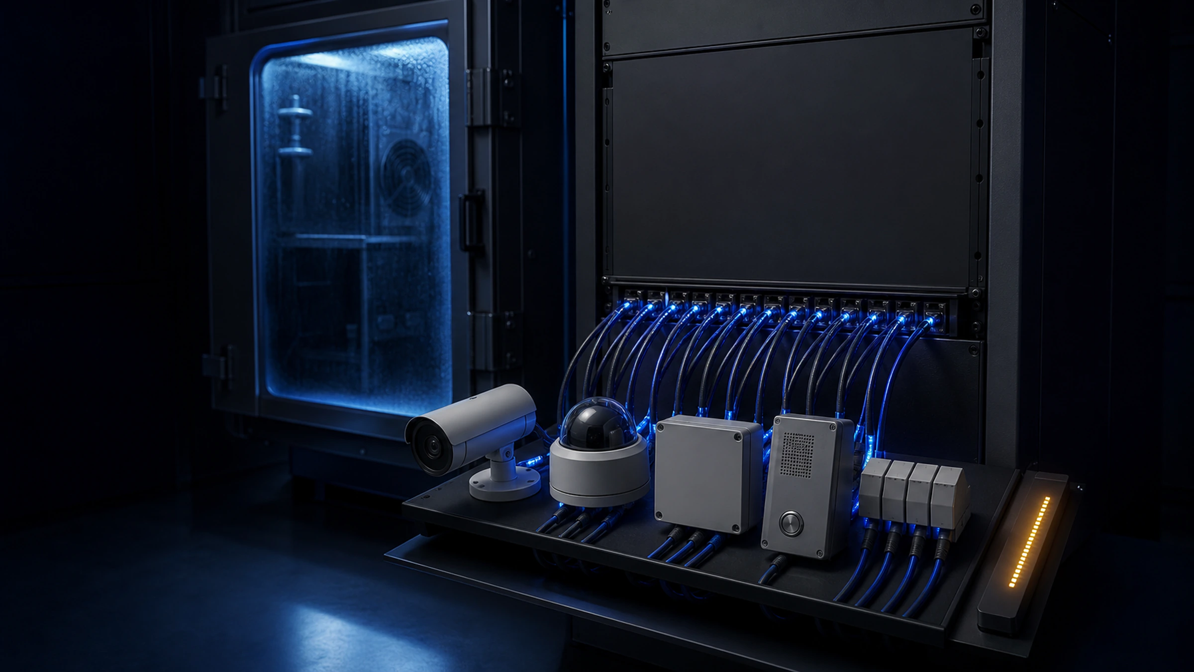 A PoE network sustaining cameras and access devices during a worst-case power-budget test.